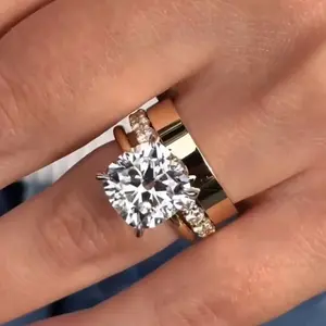 Cushion Cut Engagement Ring Set – 925 Silver & Eternity Band Anniversary Gift Matching Band Set Bridal Set
