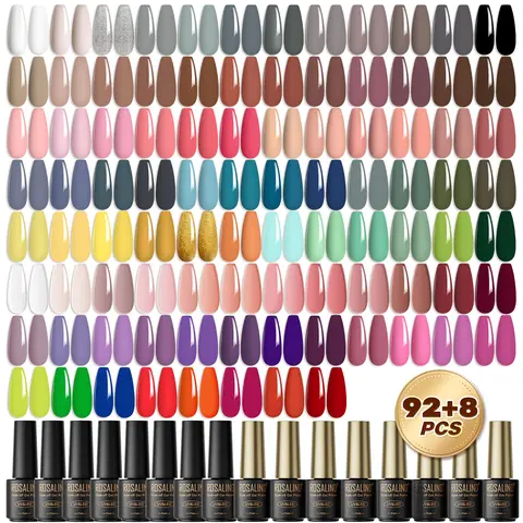 ROSALIND Colorful Gel Polish Mini 65/80/100PCS Gel Nail Polish Set Semi Permanent Requires UV Lamp with Base and Glossy Matte Top Coat Starter Gel Nail Set Suitable for All Seasons Gift for Women Salon Design