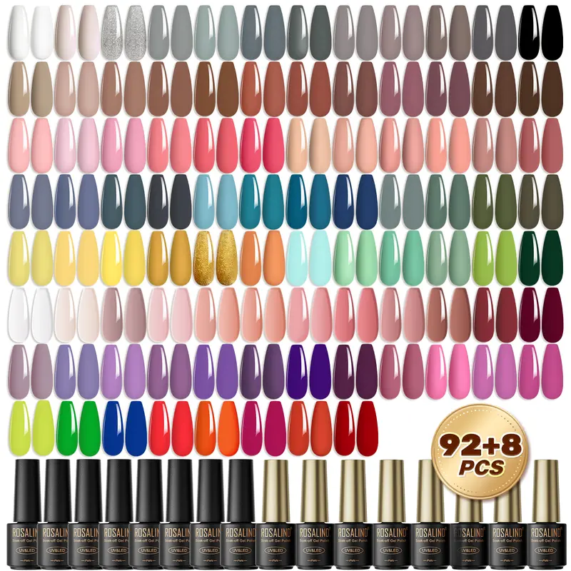 ROSALIND Colorful Gel Polish Mini 65/80/100PCS Gel Nail Polish Set Semi Permanent Requires UV Lamp with Base and Glossy Matte Top Coat Starter Gel Nail Set Suitable for All Seasons Gift for Women Salon Design