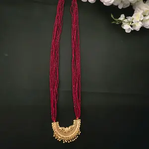 Hand-made in Nepal Hydro Beads Mala Pote with Gold Plated Pendant - Green Beaded Necklace with Elegant Gold Accents Necklace- Made in Nepal