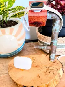 Handmade Cedar & Copper Charging Stand – Apple Watch + AirPods (USB-C)