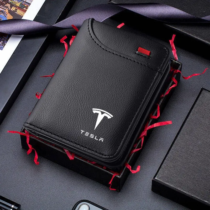 Soft Durable Wallet Leather Mini Credit Card Purse, Portable Small Wallet for Tesla Model 3/s/x/y/roadster/spacex, Car Emblems Design, Credit Card Slots, Cards Holder, Durable Fashion Wallet