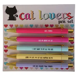 Cat Lover's Ballpoint Pen Set, Funny Teacher Pens, 5 Counts/set 1.0mm Black Ink Ballpoint Pen, Personalized Writing Pen Set, Unique Gift for Colleagues