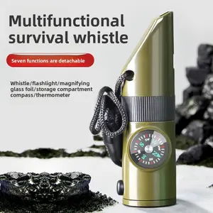 Outdoor Survival Supplies 7-in-1 Whistle Multifunctional Portable Emergency Compass Magnifier Flashlight Thermometer Wilderness Survival