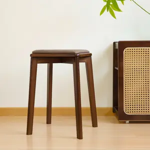 1pc, Solid wood soft pack stool, household stool, kitchen dining room small stool