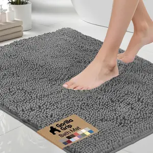 GORILLA GRIP Bath Rug Mat, Thick Soft Absorbent Chenille, Quick Dry Microfiber Mats, Rubber Backing Washable 24" x 17" Shower Floor Rugs, US Designed Bathroom Bathmat Home Decor Accessories, 24x17, Grey