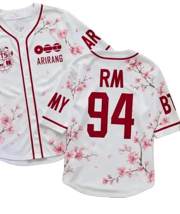 Pink Cherry Blossom Baseball Jersey Shirt, Music Fan Button Up Jersey, Cute Concert Outfit Top