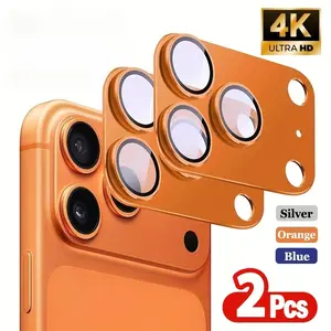 2 Metal Ring Camera Lens Protection Cases, Cover, Compatible with iPhone 17 Pro Max/16/15/14/13/12/11, 9h Tempered Glass, Bubble-Free, Easy Install, Accessories