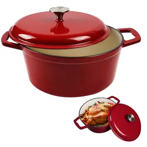 4.75QT Large Capacity Enameled Cast Iron Dutch Oven with Lid, Red Nonstick Pot, Suitable for Baking, Frying, and Stewing, Oven Safe up to 500°F