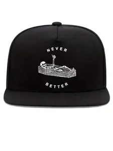 Unisex Skull Hand Gesture Print Baseball Cap, Street Style Adjustable Hip-Hop Hat, Outdoor Sports Flat Brim Snapback Graphic Trucker Hat Gift Idea