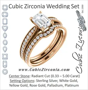 CZ Wedding Set, featuring The Brooklynn engagement ring (Customizable Radiant Cut with Cathedral Setting and Milgrained Pavé Band)