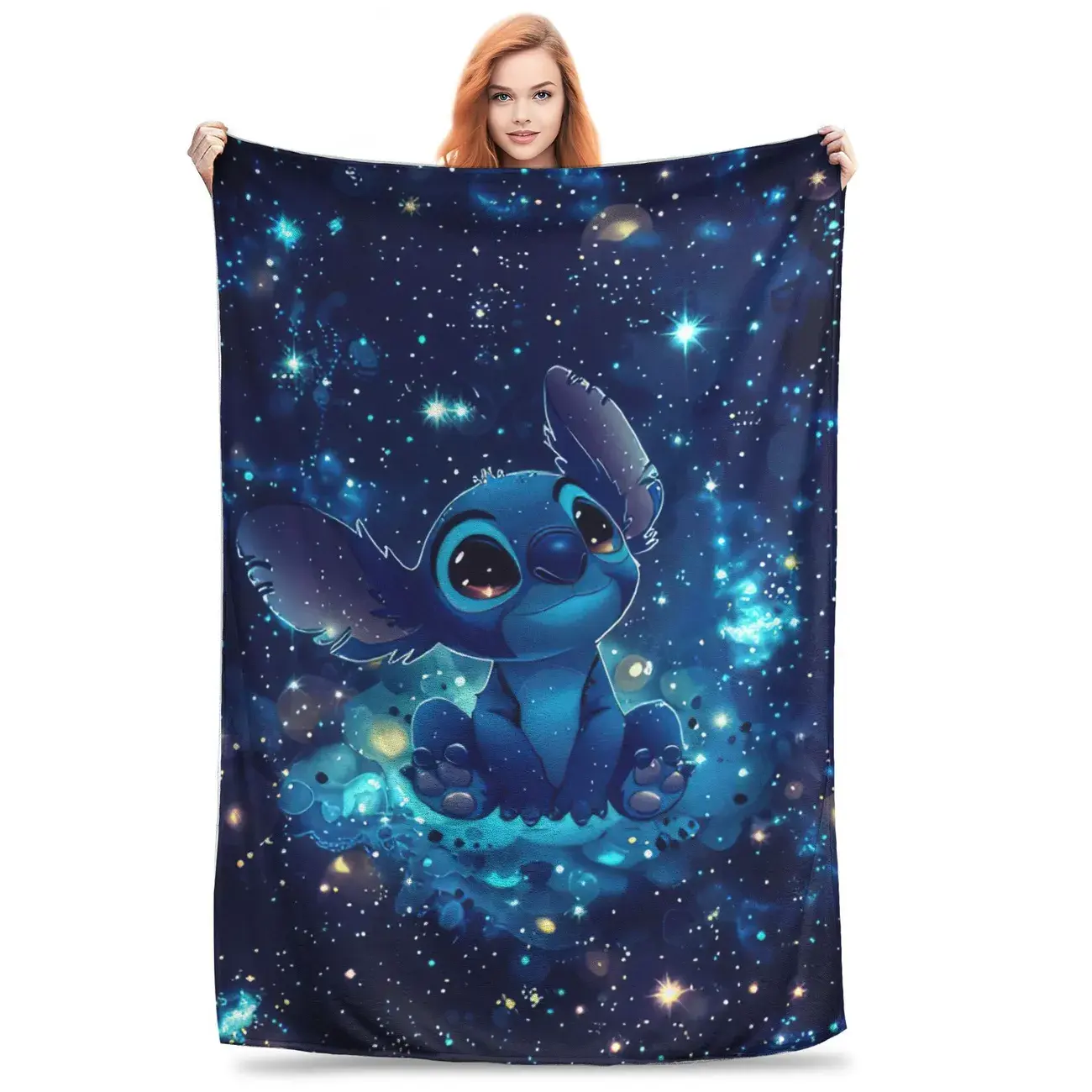 [SummerVibes] DISNEY CLASSIC Stitch Pattern Blanket, Flannel Blanket - Soft and Comfortable, Lunch Break Blanket, Suitable for Home Bedroom, Outdoor Travel Camping