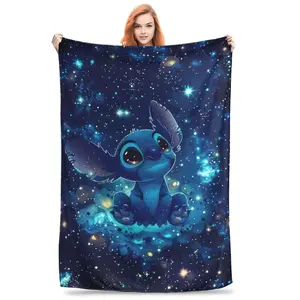 DISNEY CLASSIC Stitch Pattern Blanket, Flannel Blanket - Soft and Comfortable, Lunch Break Blanket, Suitable for Home Bedroom, Outdoor Travel Camping
