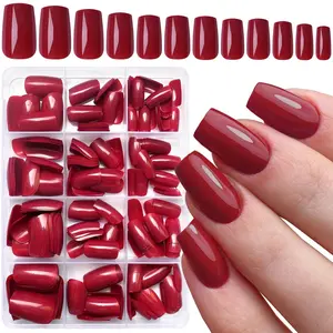 240Pcs Glossy Red Press on Nails Medium Square Fake Nails Abs Plastic, Natural Artificial Red Press ons Square Nail Tips Medium False Nails Artificial Fingernails for Women Girls