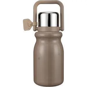 Insulated Water Bottle with POP-UP Straw Leak-Proof,  Strainer, Multipurpose Lid Cup, Handle, Stainless Steel, 24-Hour Temperature Control, 30 oz (Brown)