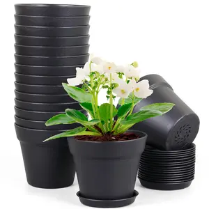 4 inch Small Plastic Nursery Pots, Seedling Pots, 16 Pack Plant Pots for Indoor Outdoor Plants, Flower Pots with Drainage Holes and Saucers, Decorative Planters for House Plants