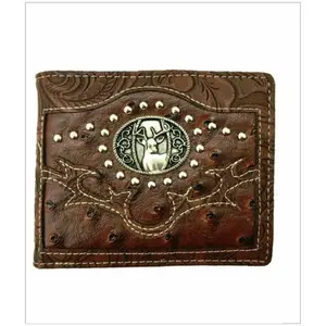 Men's Western Bifold Wallet Brown Checkbook Style with Deer Design