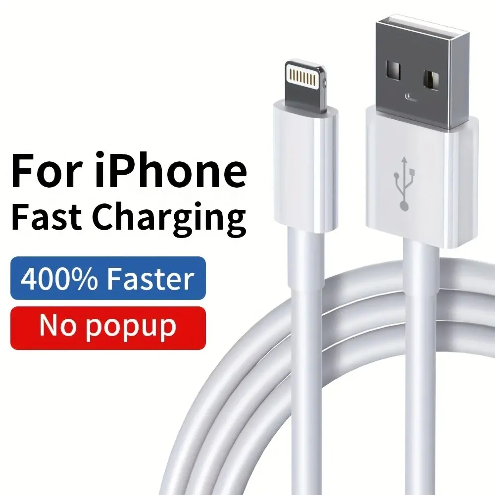 1pc/2pcs iPhone Charger Cable Lightning to USB Fast Charging 12w 2.4a for iPhone 14 13 12 11 XS XR Se Plus Pro Max Mini Fast Charging Supported
