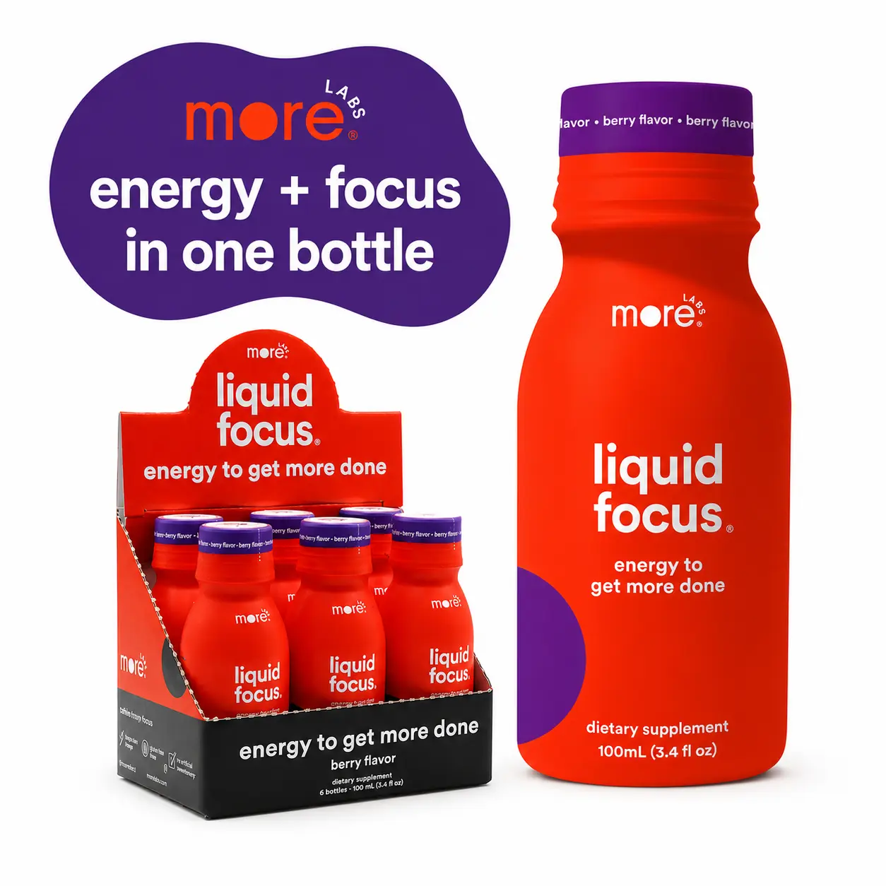 MoreLabs Brain Booster Focus Drink for Productivity | Nootropic Energy Drink with Smart Caffeine 100mL x 6/12/24 Pack
