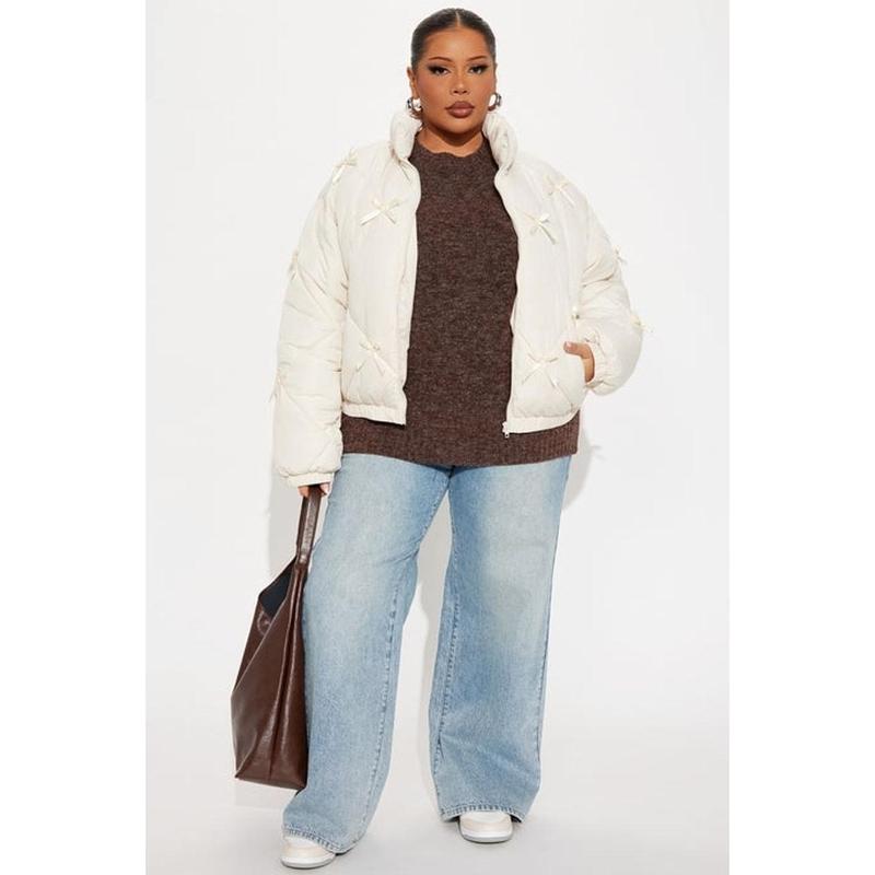Cuteness Overload Bow Nylon Puffer Jacket - Cream H