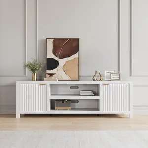 Fluted TV Stand for 75 inch, 70" Wide Natural Oak Entertainment Center with Adjustable Shelves, Modern TV & Media Cabinet 2-Tier Storage for Living Room Bedroom Hallyway