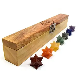 Crystal & Gemstone Merkaba Chakra Set with Wood Case for for Spiritual Healing, Reiki Balancing Chakras, Aura Cleansing, Ghost Hunting, Meditation Chi
