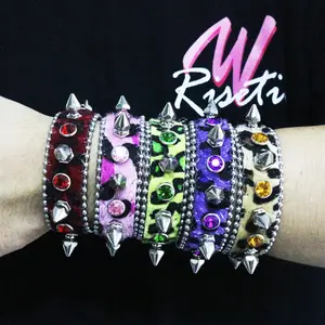 Gothic Punk Rhinestone Bracelet PU Leather Studded Adjustable Cuff Wristband Fashion Jewelry Gift for Men Women