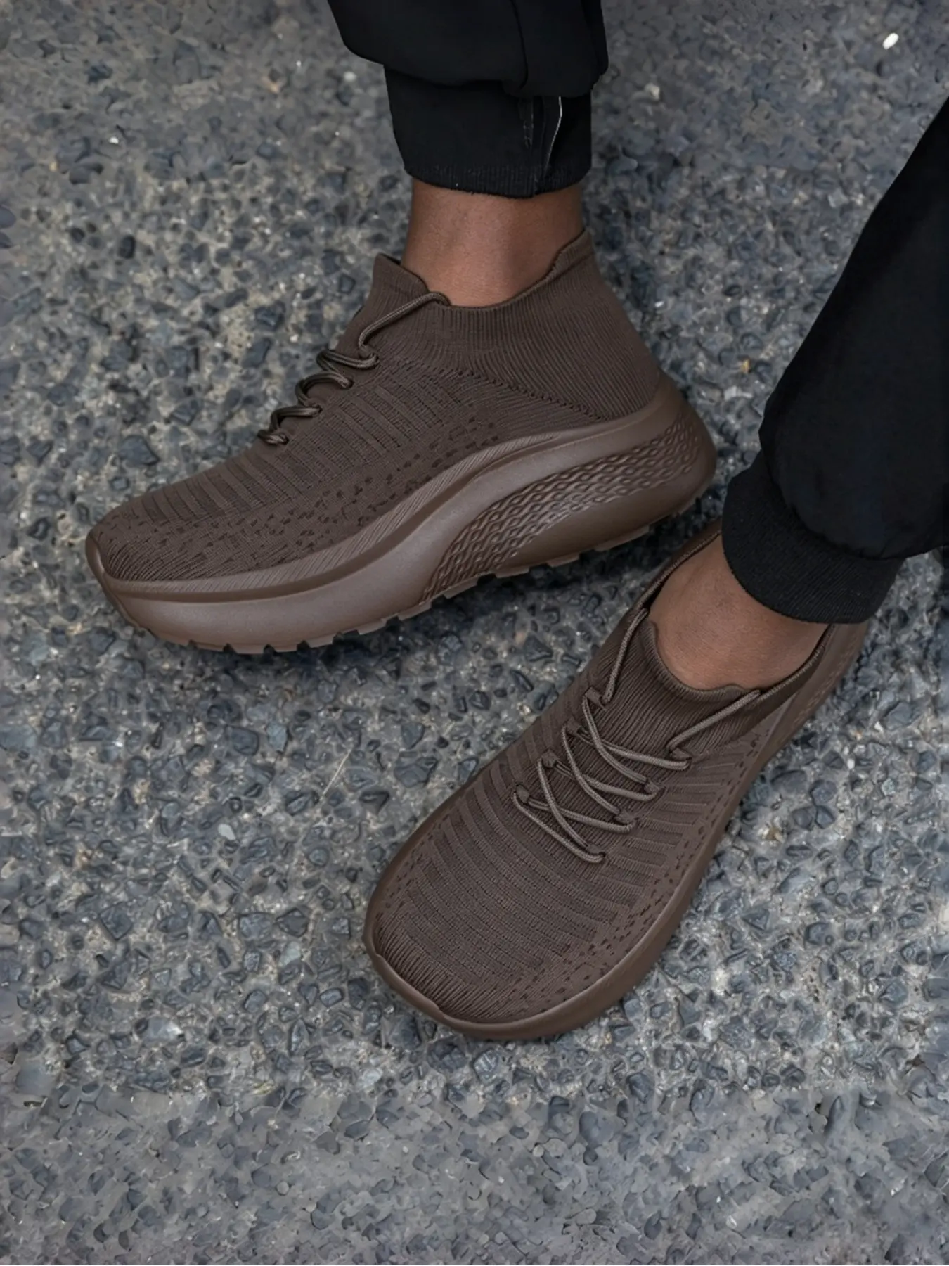 Unisex Wide Toe Fly Knit Sock Shoes, Thick Sole Heightened Light Soft Sole, Breathable Slip-on Design for Daily Commute and Casual Outfit, Soft Soled Shoes