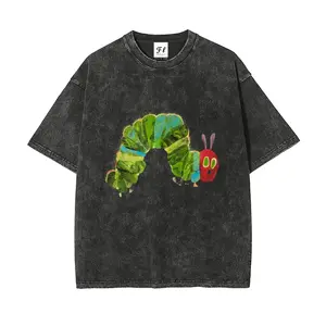 The Very Hungry Caterpillar Vintage Washed T-Shirt | Retro Eric Carle Graphic Oversized Tee for Women | Aesthetic Streetwear Distressed Summer Cotton Top | Nostalgic Kidcore Shirt