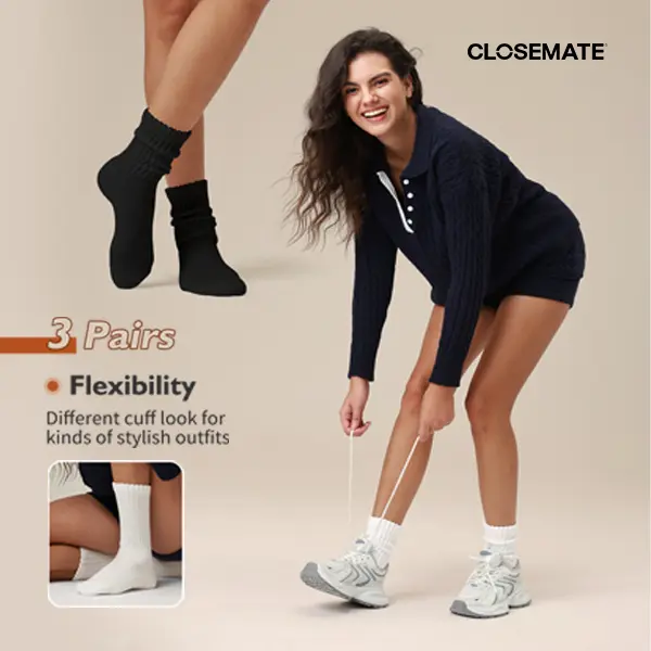 CLOSEMATE Slouch Socks for Women Soft Cotton Crew Socks Vintage Style for Boots 3 Pairs
