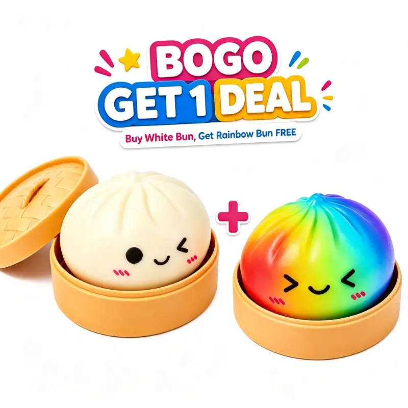 BUY 1 GET 1 FREE Jumbo Dumpling Squishy Toy - Kawaii TPR Fidget Sensory Stress Relief Rebound Hand Toy, Rainbow Fun Random Pack with Colorful Emoji Galaxy Design, Easter Gift for Kids, Real Dumpling Steamer Box, Sensory Tools, Assorted Collectibles, Giant