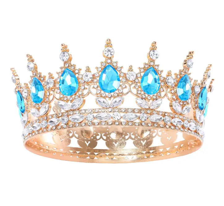 Blue Rhinestone Tiara for Women, Crystal Queen Crown Headband, Wedding Hair Accessory for Bride, Princess Costume Crown for Prom, Birthday, Cosplay, Party