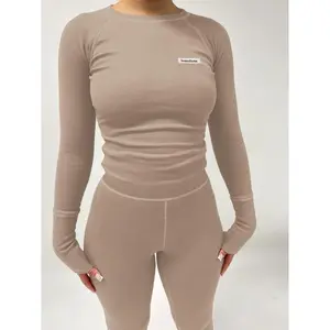 Women's Letter Patched Raglan Sleeve Tee & Skinny Pants Set, Casual Long Sleeve Round Neck T-shirt & Trousers Two-piece Set for Fall & Winter