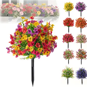 Outdoor Artificial Flowers with Ground Stake, Standing Plant for Lawn, Yard, Garden & Home Decor, Realistic Violet Decoration