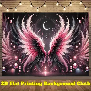 1pc Angel Wings Banner - Pink Feathered Wings with Dark Background, Elegant Photography Backdrop for Birthday, Wedding, Party Decorations - Lightweight Polyester Fabric Indoor/Outdoor Decoration for Photo Shoots, Live Streams, Events - No Electricity