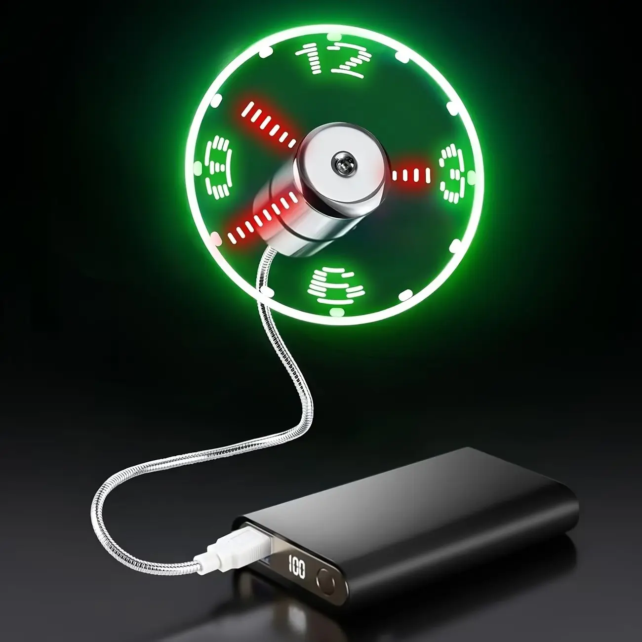 USB Powered Clock Fan, LED Display Time, Adjustable 360° Air Direction, Suitable for Desktops and Laptops, Unisex, Essential Desk Accessory, Portable Cooling Fan, USB Fans