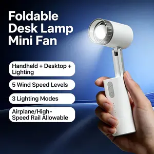 2026 New 2-in-1 Foldable Desk Lamp/Handheld Fan, 5-speed adjustable wind, 3 lighting modes. High-capacity battery and upgraded motor. Suitable for summer nights, watching sports, outdoor activities, travel, and camping.