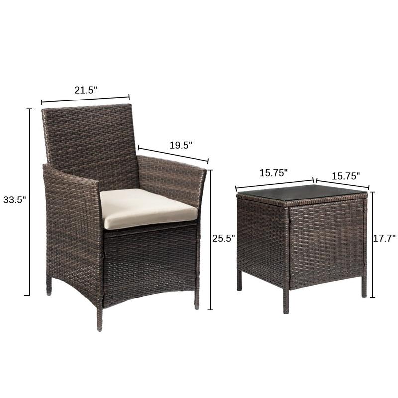 HOMALL 3 Pieces Outdoor Patio Furniture PE Rattan Wicker Table and Chairs Set Bar Set with Cushioned Tempered Glass