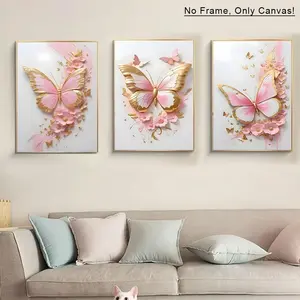 Modern Butterfly Creative Design Print Wall Art Set, Canvas Art, Unframed Triptych Posters for Living Room, Bedroom, Office Decor, Creative Home Decoration