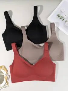 3 Pack Women's W Shape Jelly Strip Soft Support Bra, Seamless Push Up Underwear, Wide Strap Plus Size Comfort Everyday Daily Bra, Womenswear