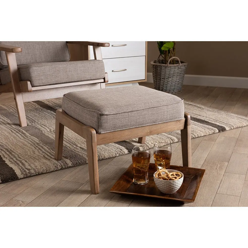 Baxton Studio Sigrid Mid-Century Modern Light Grey Fabric Upholstered Antique Oak Finished Wood Ottoman