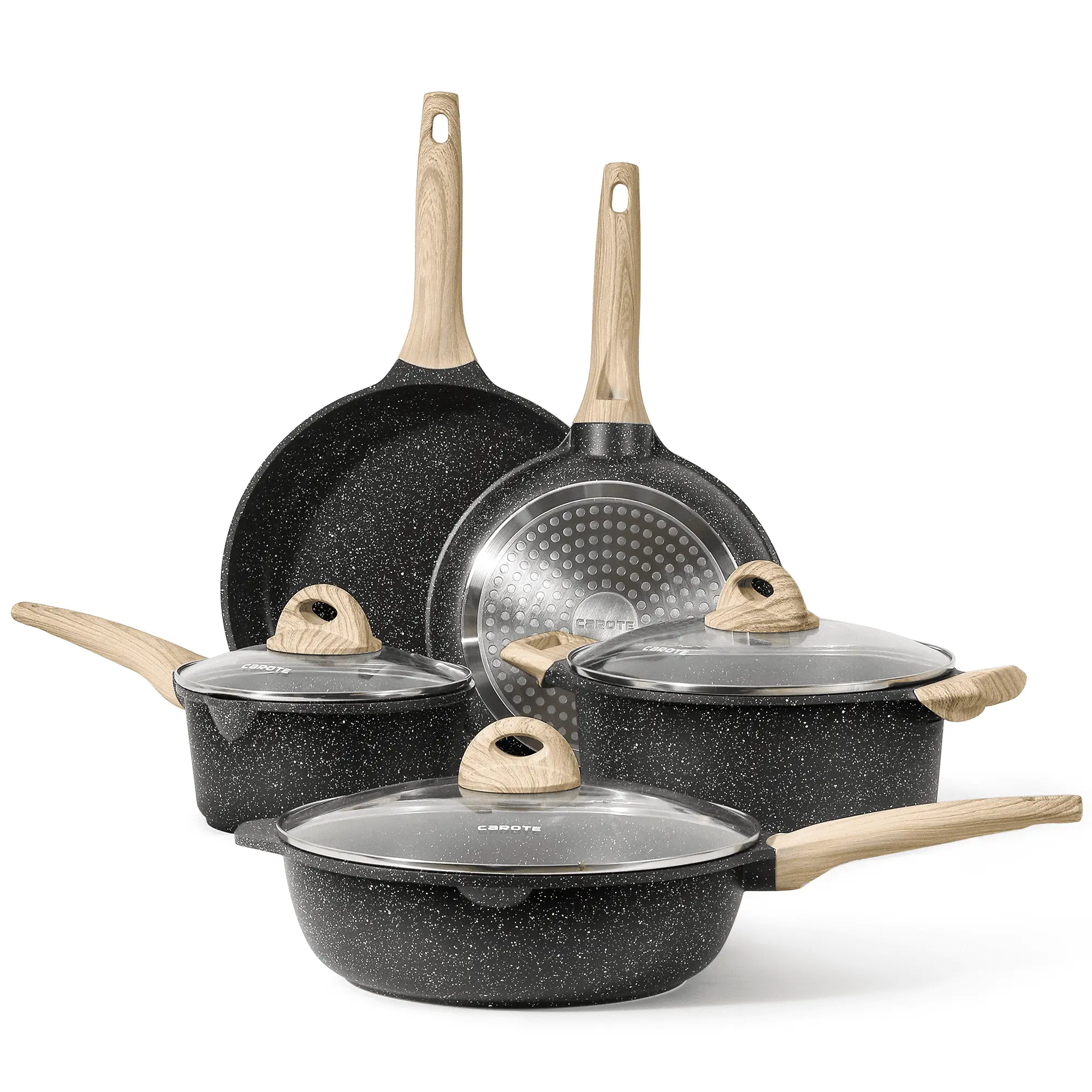 8-Piece Nonstick Pots and Pans Set – Induction-Friendly Kitchen Cookware in Sleek Black Finish