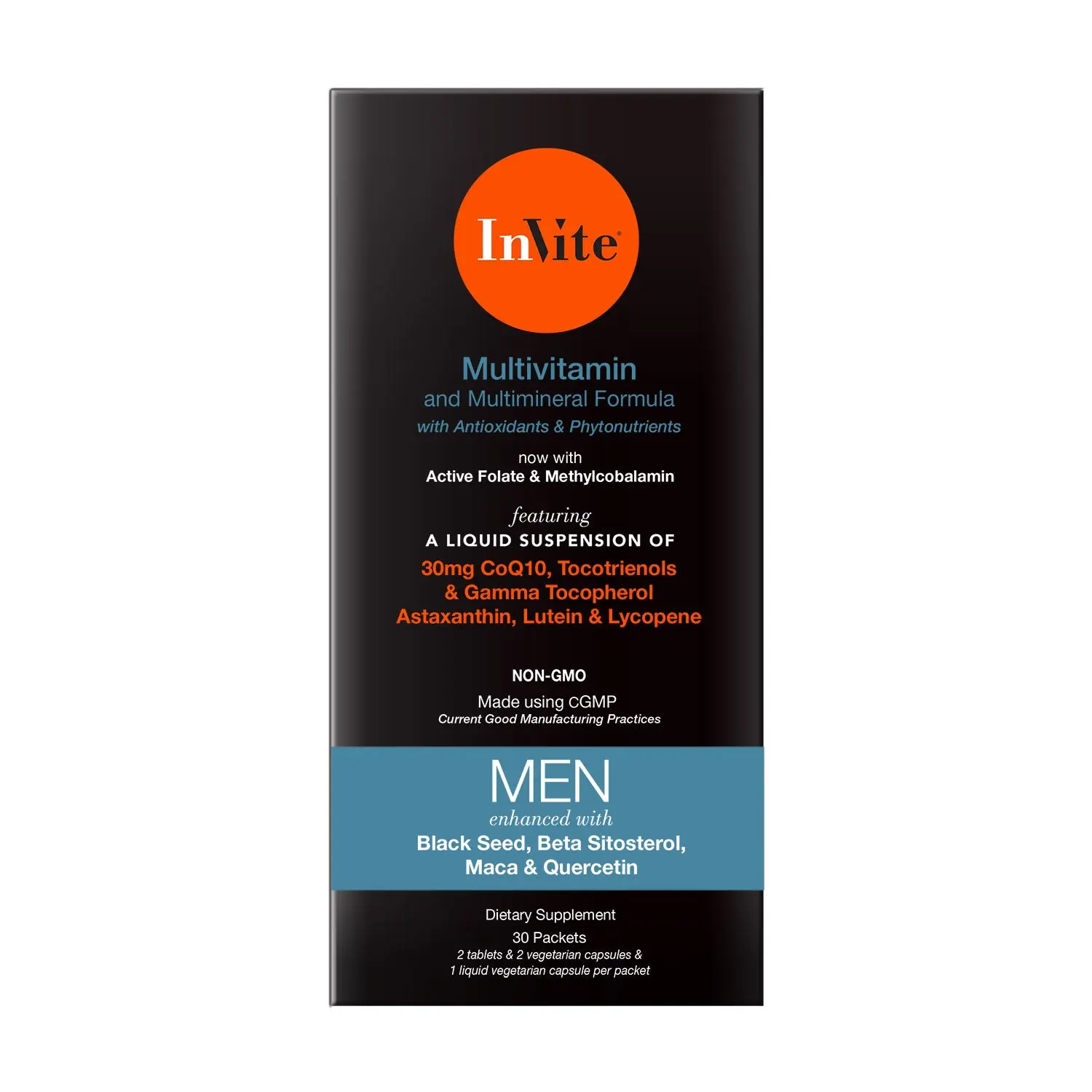 InVite Men's Multivitamin with Maca Black Cumin Seed Beta Sitosterol & Quercetin for Energy Immunity and Wellness