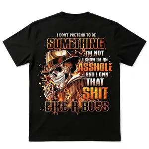 Men's Sports Top,Skull Graphic Tshirt, Bold Letter Print,Short Sleeve Round Neck Top for Casual Wear