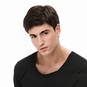 Men's Oblique Bangs Short Straight Wig Fashion Handsome Male Full Machine Made Wig Natural Looking Synthetic Hair Wig for Daily Party Cosplay Comfortable Breathable Men's Full Headgear Easy Wear Realistic Hairpiece