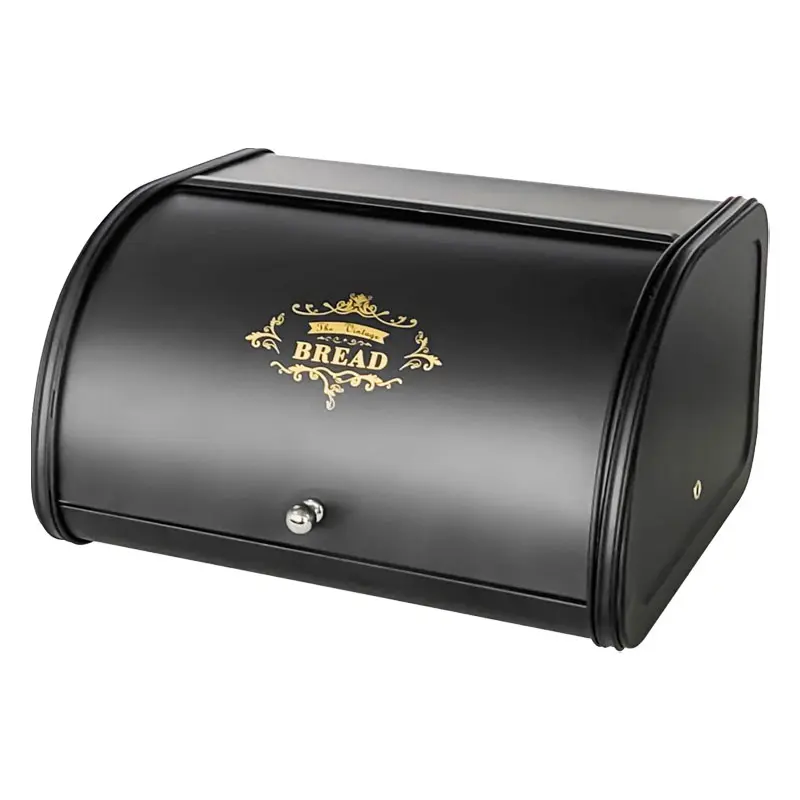 【Summer Wins】SOTECH Metal Bread Box for Kitchen Countertop Large Capacity Black Bread Storage Bin with Roll Top Kitchen Organiser Pantry Snack Storage Containers Bread Holder for Kitchen Counter Sturdy