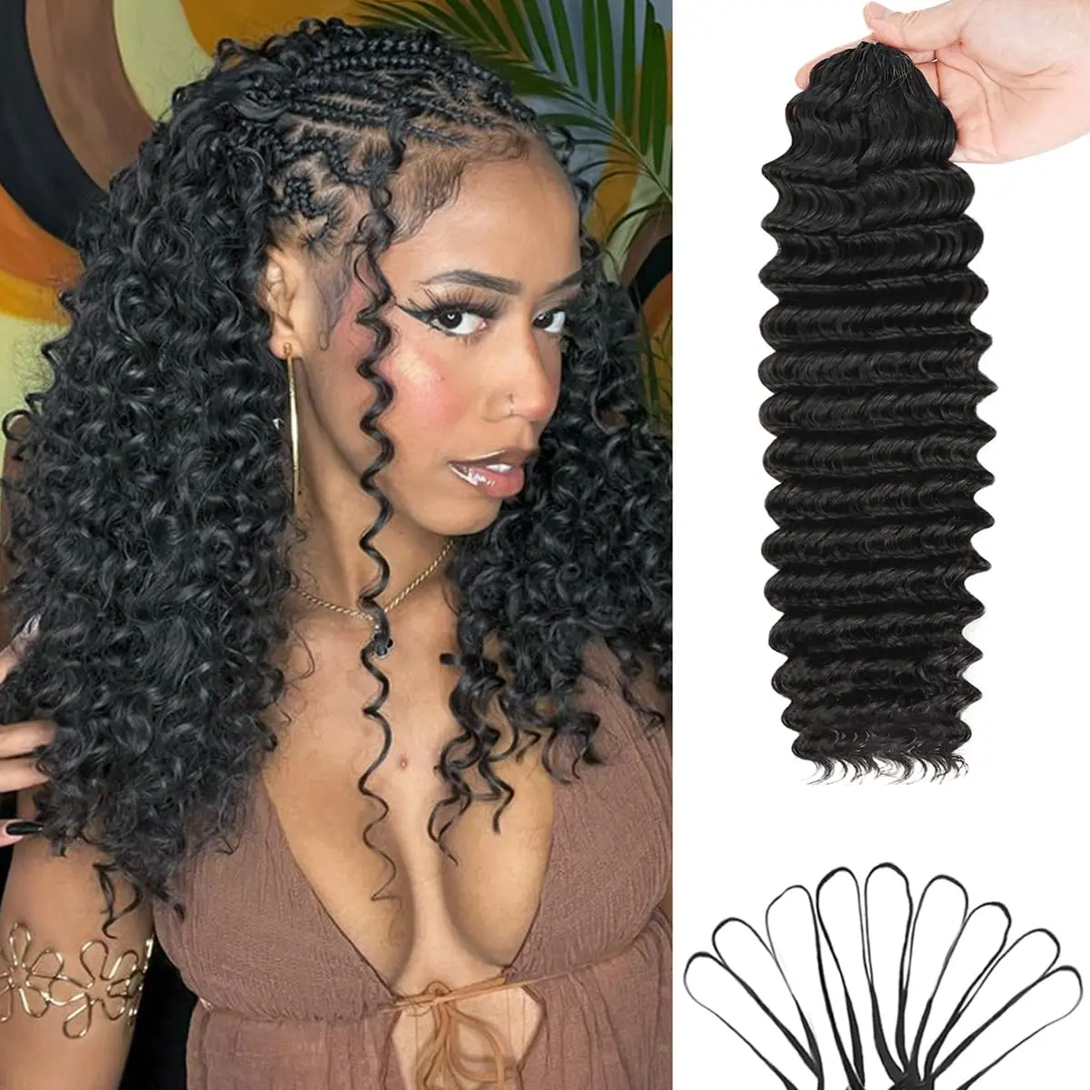 Cheetahbeauty Deep Wave Pre-Separated Human Hair Crochet Extensions - Dye-Friendly, Volumizing, 50g/Pack, 4-5 Crochet Packs for Full Head, Ideal for Boho Braids & Hair Braids #tiktokshopsummersale, Volumizing Human Hair Extensions & Pieces