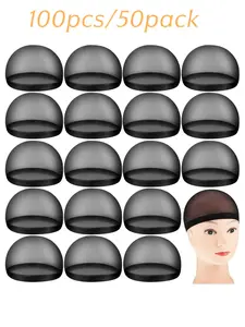 100 Pieces Wig Cap Elastic Medium Nylon Stocking Caps, Stretchy & Secure Fit, Lightweight & Breathable, (Black Wig Cap  50 pack Total 100pcs) Adjustable Wig Cap