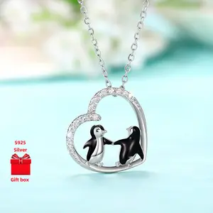 925 silver necklace, heart-shaped penguin necklace, cute and exquisite. Ladies' necklace, fashionable classic necklace, gift jewelry box, suitable for birthday gifts, holiday gifts, Valentine's Day gifts, and meet and greet gifts. Daily wea