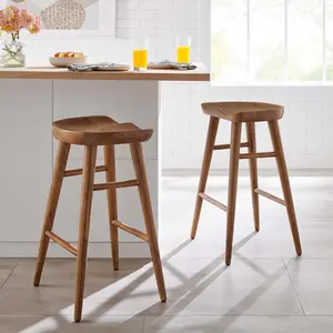 Modway Saville Backless Wood Counter Stools - Set of 2 in Walnut